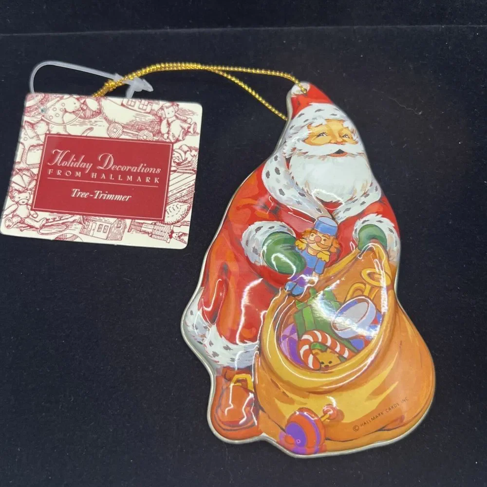 Christmas Hallmark Santa with Bag Of Toys Hanging Ornament Metal Vintage Holiday